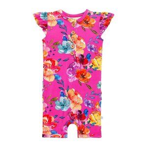 Posh Peanut Aminatu Ruffled Cap Sleeve Henley Short Romper 12-18 Months